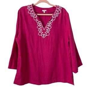 Talbots Top Womens XL Pink 100% Linen Embroidered Tunic Beach Coastal Lagenlook